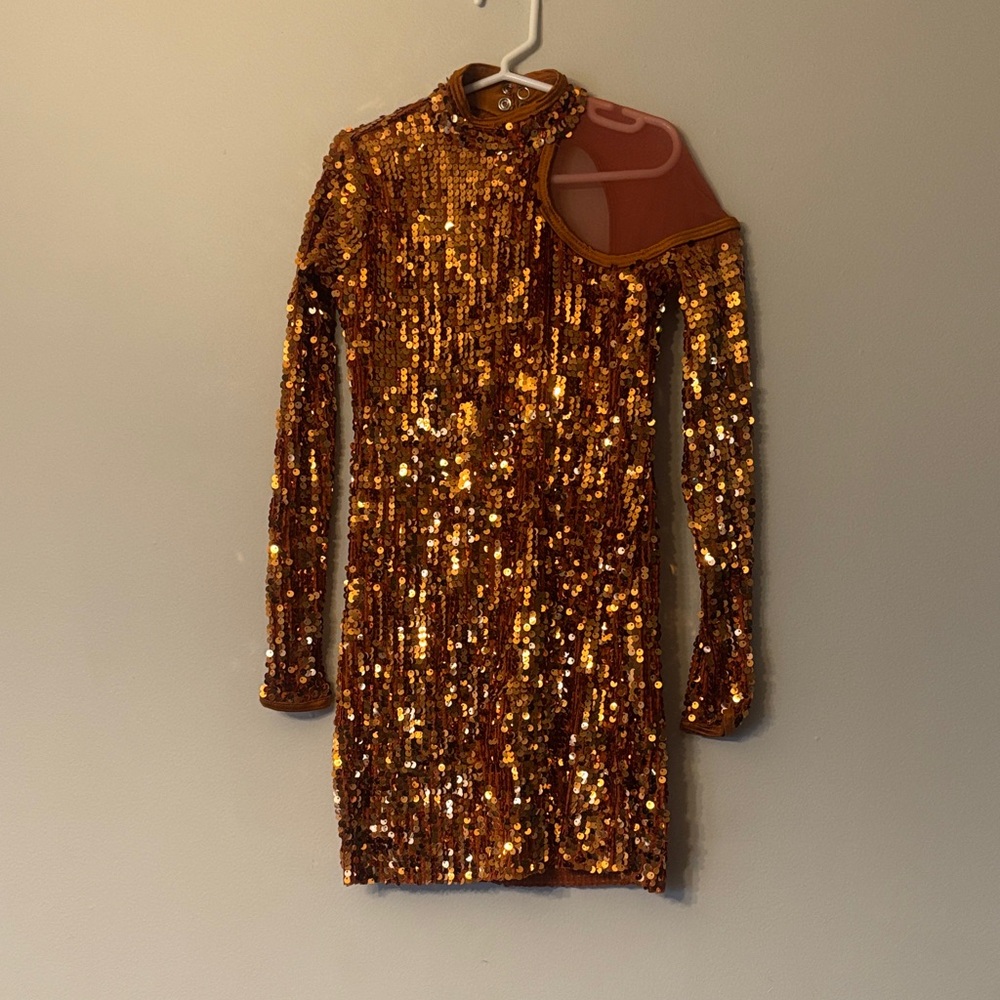 Gold Sequin One-Shoulder Weissman dance outfit/costume